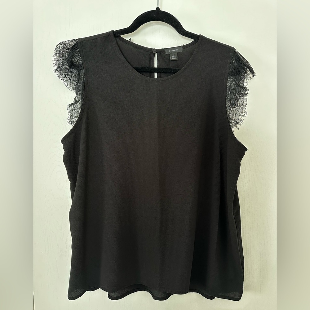 Halogen Women’s Black Sleeveless Shell Top with Lace Accents size XL